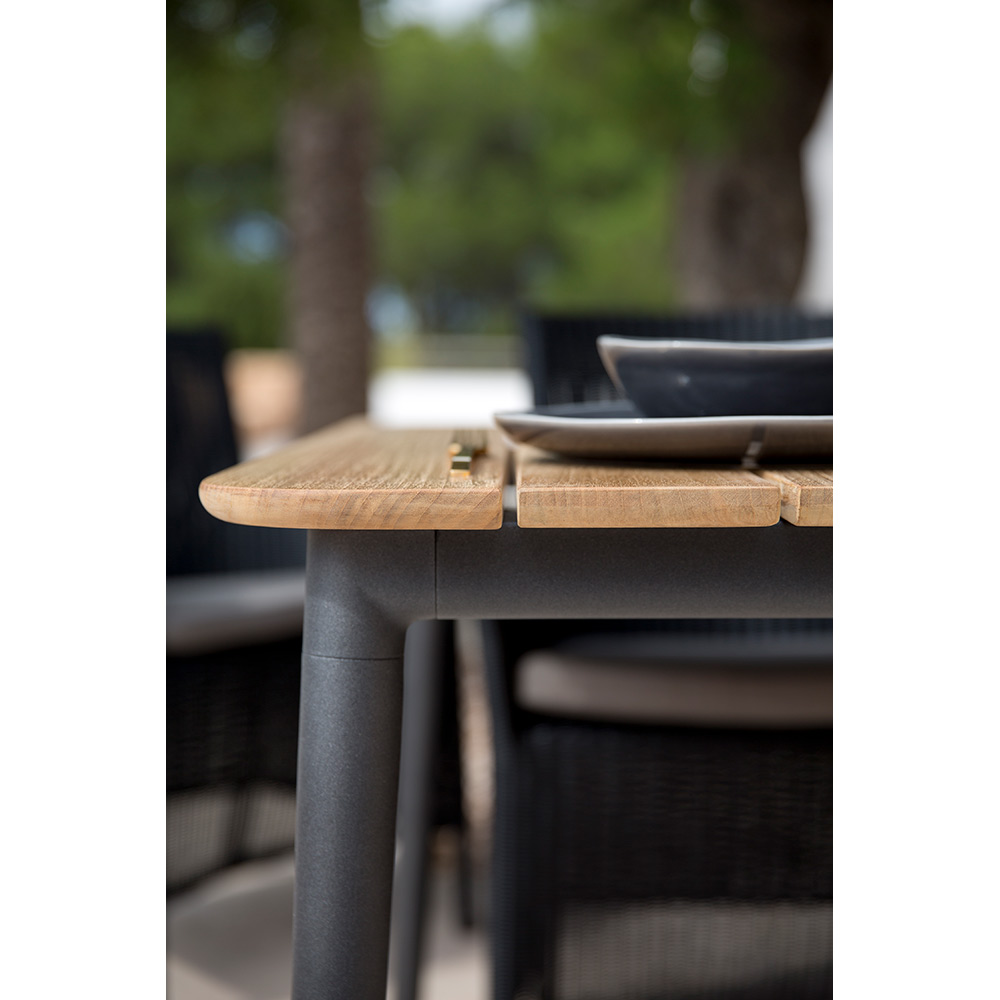 Core Dining Table - Teak Top, Lava Gray Aluminum Base | Rouse Home