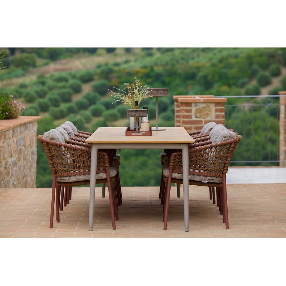 Core Dining Table - Teak Top, Lava Gray Aluminum Base | Rouse Home