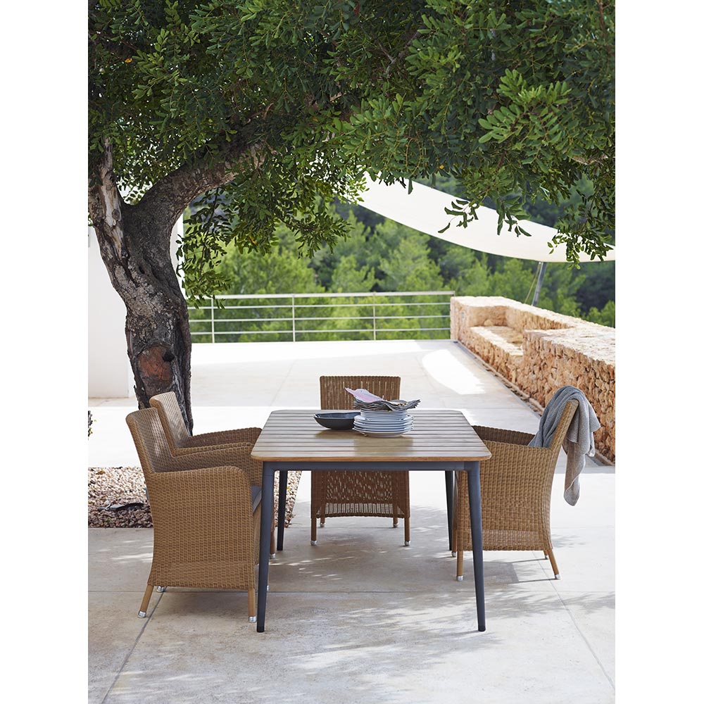 Core Dining Table - Teak Top, Lava Gray Aluminum Base | Rouse Home