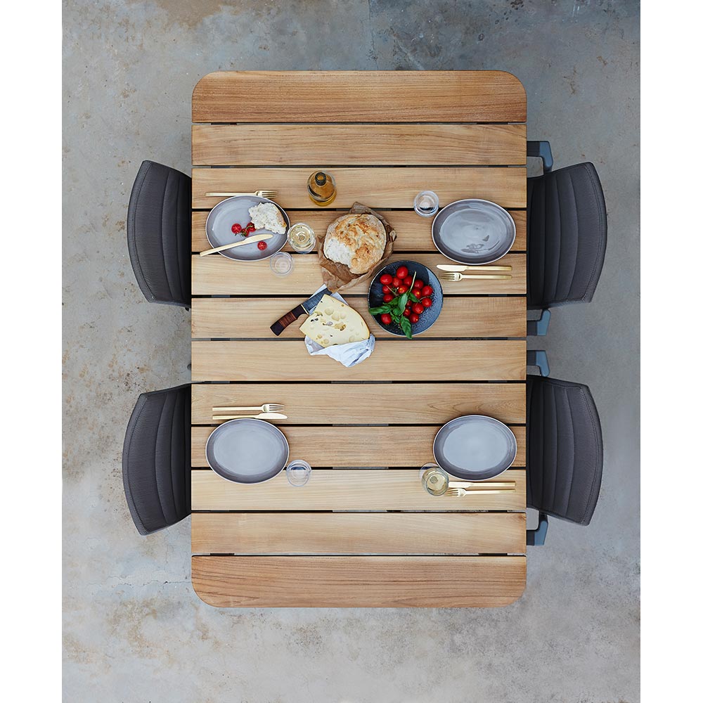Core Dining Table - Teak Top, Lava Gray Aluminum Base | Rouse Home