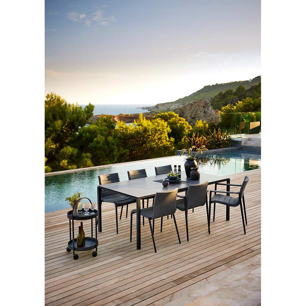 Pure Rectangular Dining Table - Black Linoleum Top, Light Gray Aluminum Base | Rouse Home