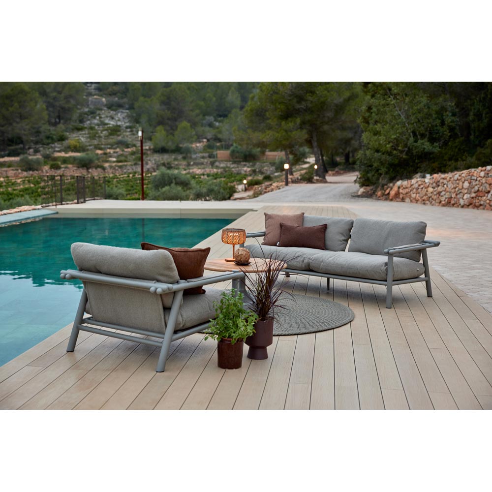 Sticks 2 Seater Sofa - Desert Sand Cushions, Taupe Aluminum Frame | Rouse Home