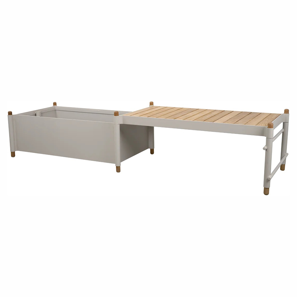 Sticks Bench With 1 Planter -Teak Bench, Sand Aluminum | Rouse Home