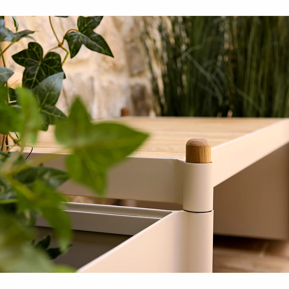 Sticks Bench With 1 Planter -Teak Bench, Sand Aluminum | Rouse Home