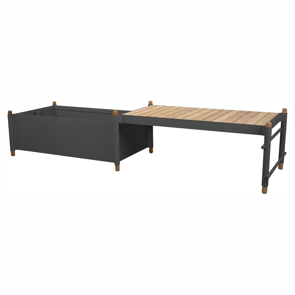 Sticks Bench With 1 Planter -Teak, Lava Gray Aluminum | Rouse Home