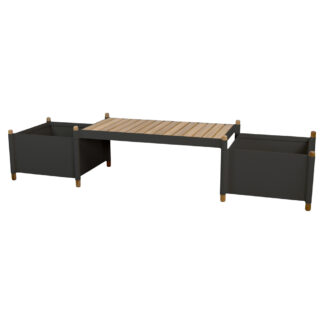 Sticks bench with 2 planters -Teak, Lava Gray Aluminum