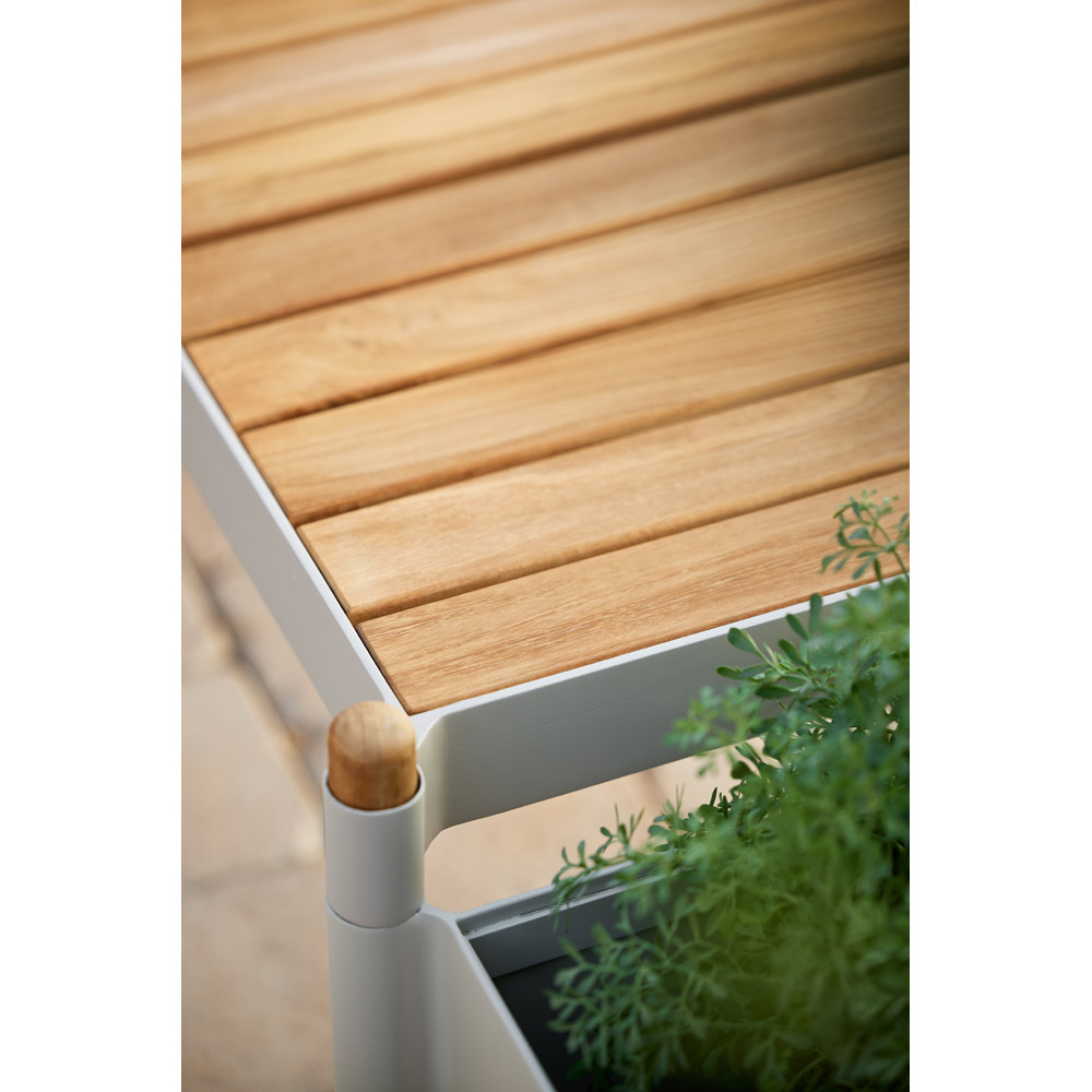 Sticks Bench With 2 Planters -Teak, Sand Aluminum | Rouse Home