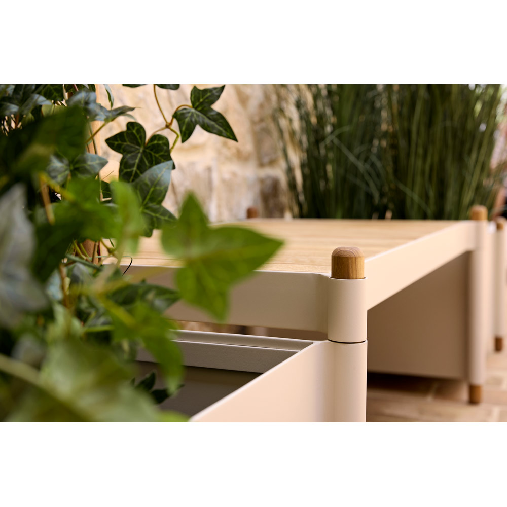 Sticks Bench With 2 Planters -Teak, Sand Aluminum | Rouse Home