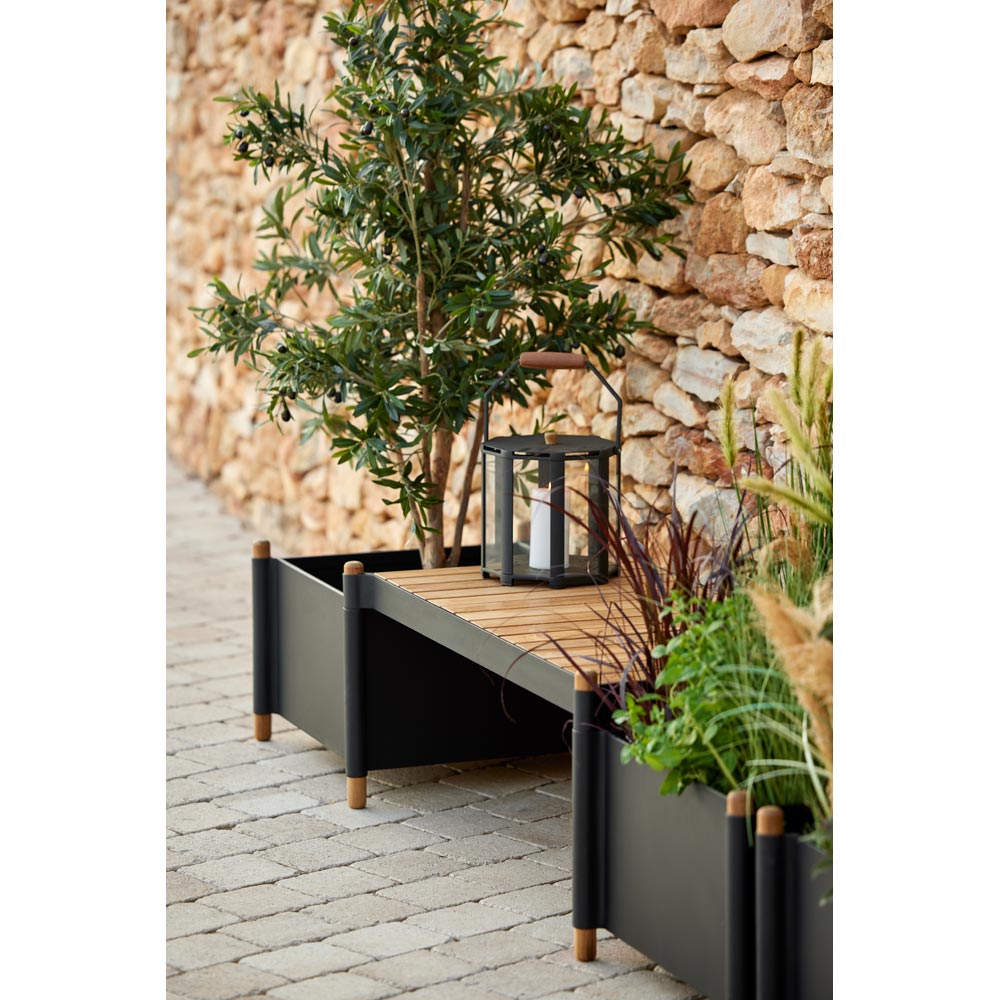 Sticks Bench With 2 Planters -Teak, Sand Aluminum | Rouse Home