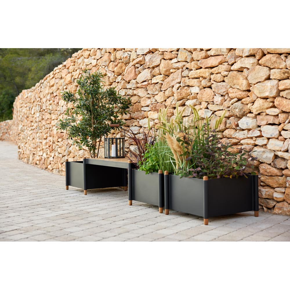 Sticks Bench With 2 Planters -Teak, Sand Aluminum | Rouse Home