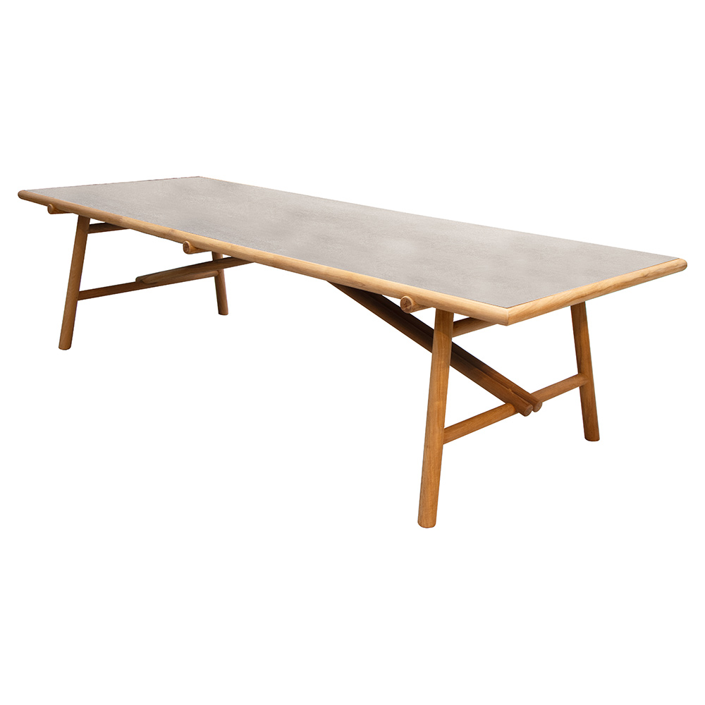 Sticks Dining Table - Basalt Ceramic Top, Teak Base | Rouse Home