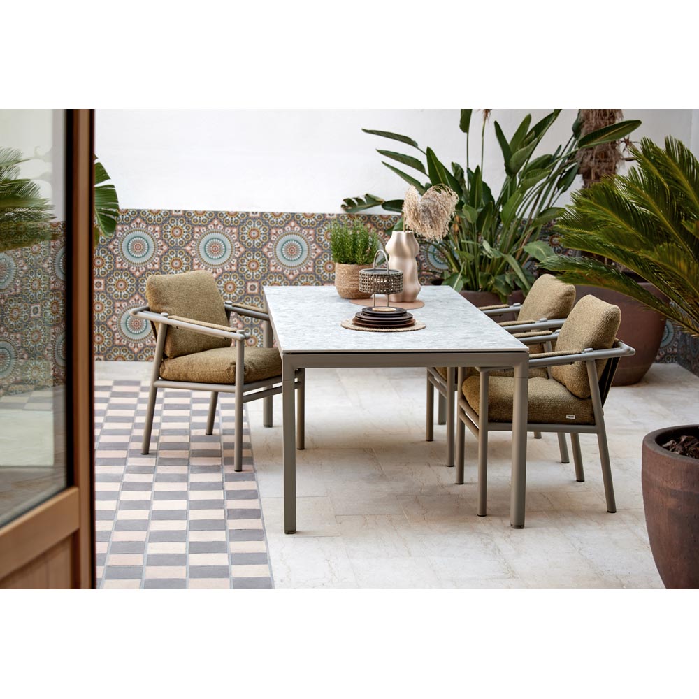 Sticks Dining Table - Basalt Ceramic Top, Teak Base | Rouse Home