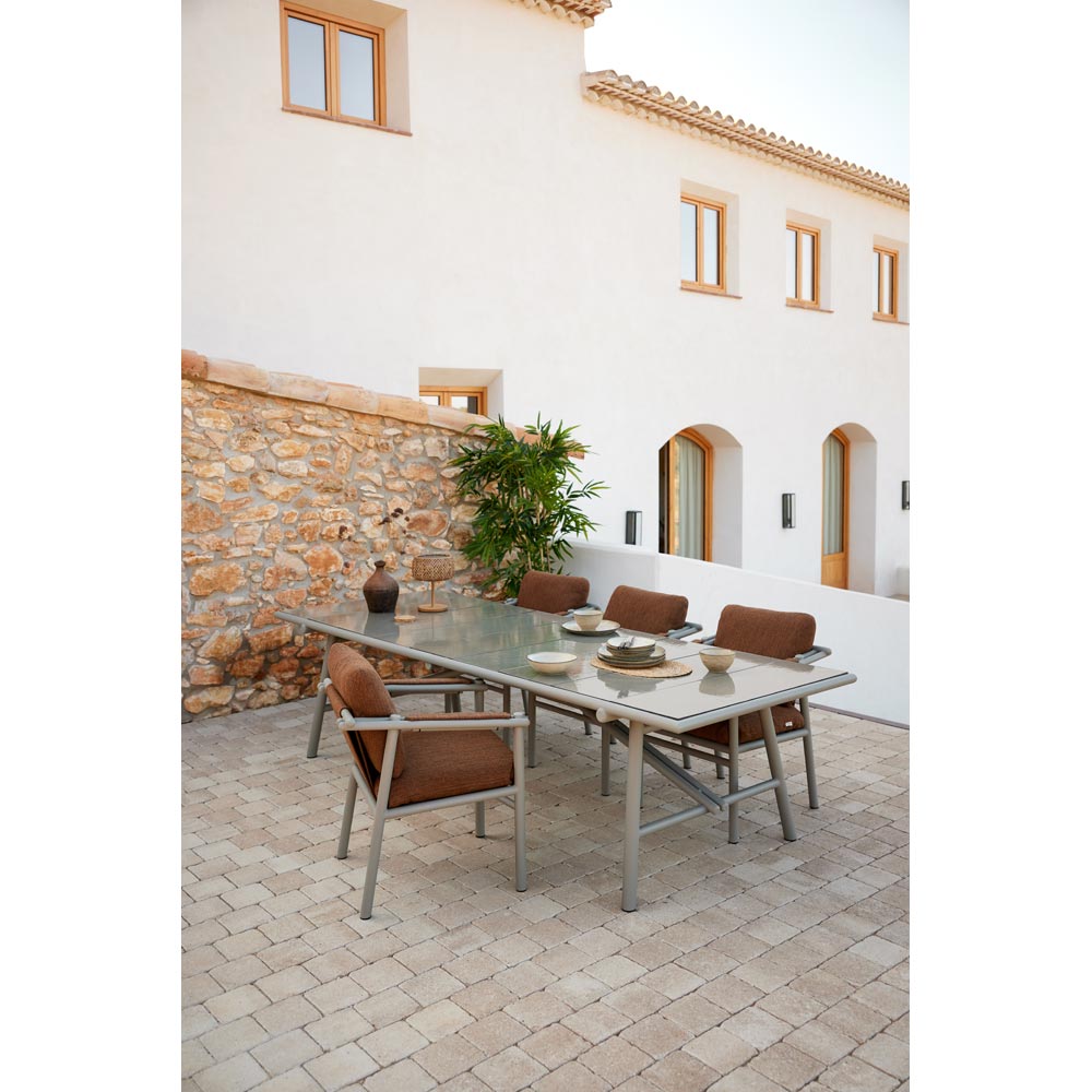 Sticks Dining Table - Basalt Ceramic Top, Teak Base | Rouse Home