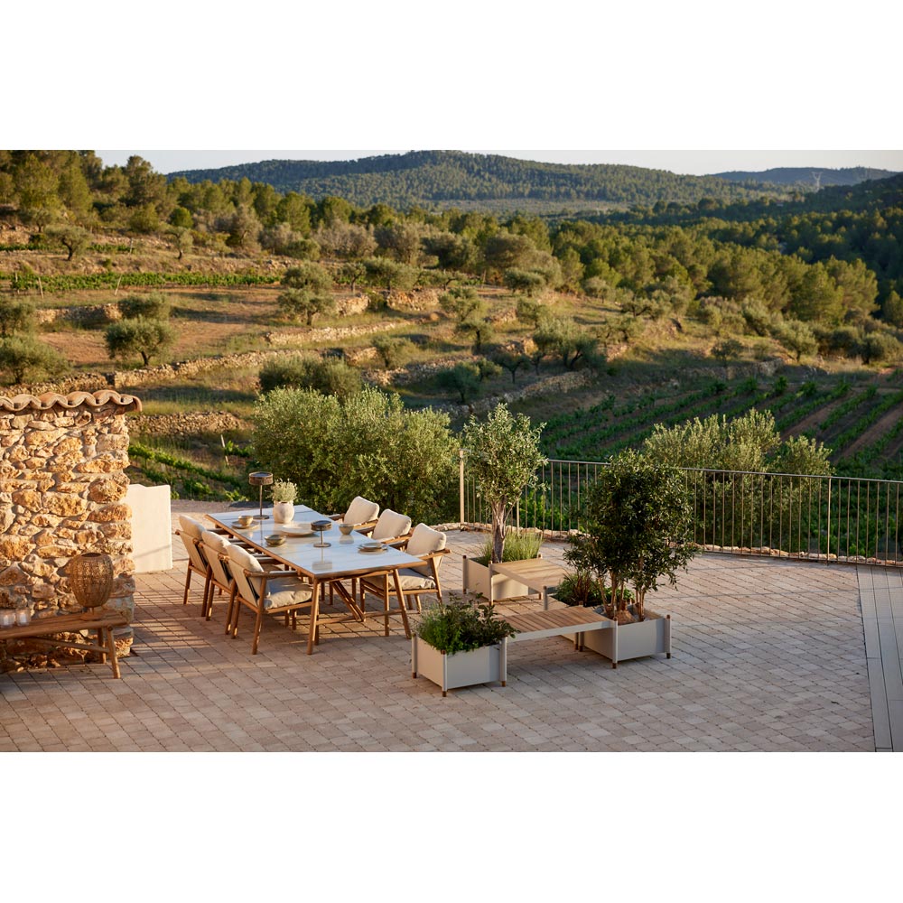 Sticks Dining Table - Basalt Ceramic Top, Teak Base | Rouse Home