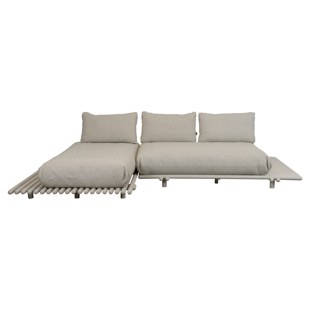 Sticks Platform Sofa With Chaise Lounge - Desert Sand Cushions, Aluminum Platform | Rouse Home