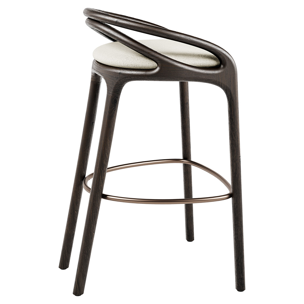 Aleta Bar Stool - Beige Chenille, Bronze, Dark Brown Teak Frame