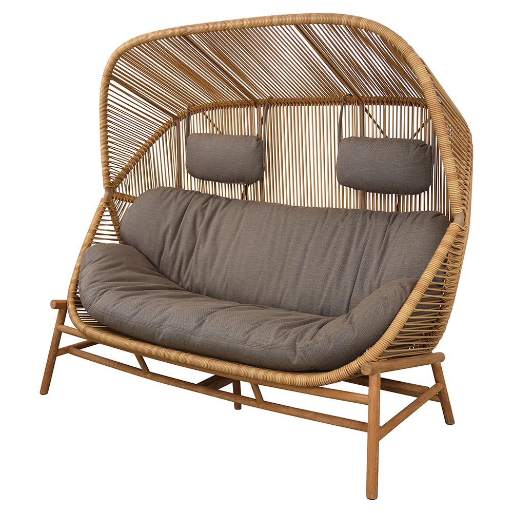 Hive Outdoor 2 Seater Sofa - Taupe Cushions, Teak Base | Rouse Home