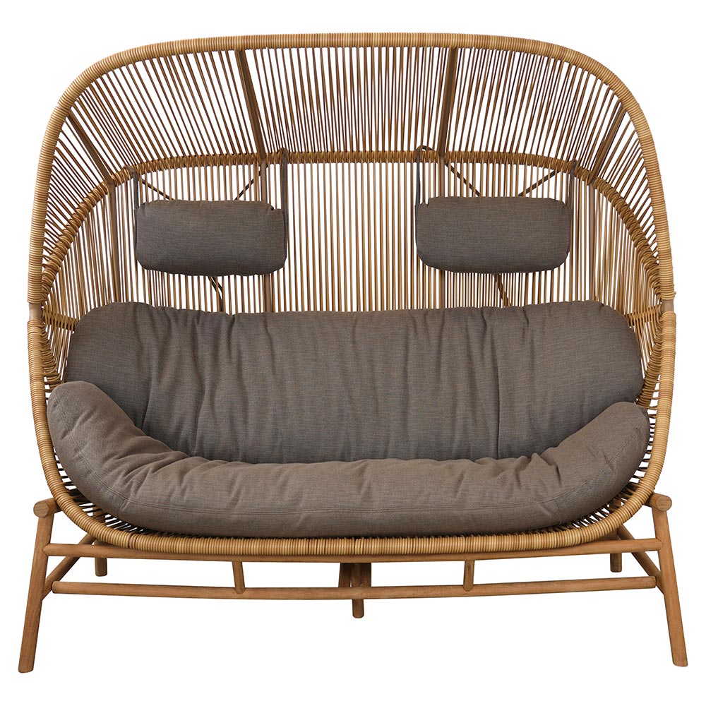 Hive Outdoor 2 Seater Sofa - Taupe Cushions, Teak Base | Rouse Home