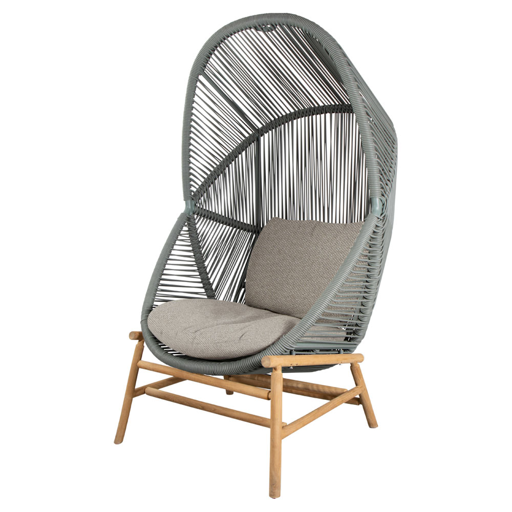 Hive Outdoor Chair - Desert Sand Cushions, Dusty Green Weave Chair, Teak Base