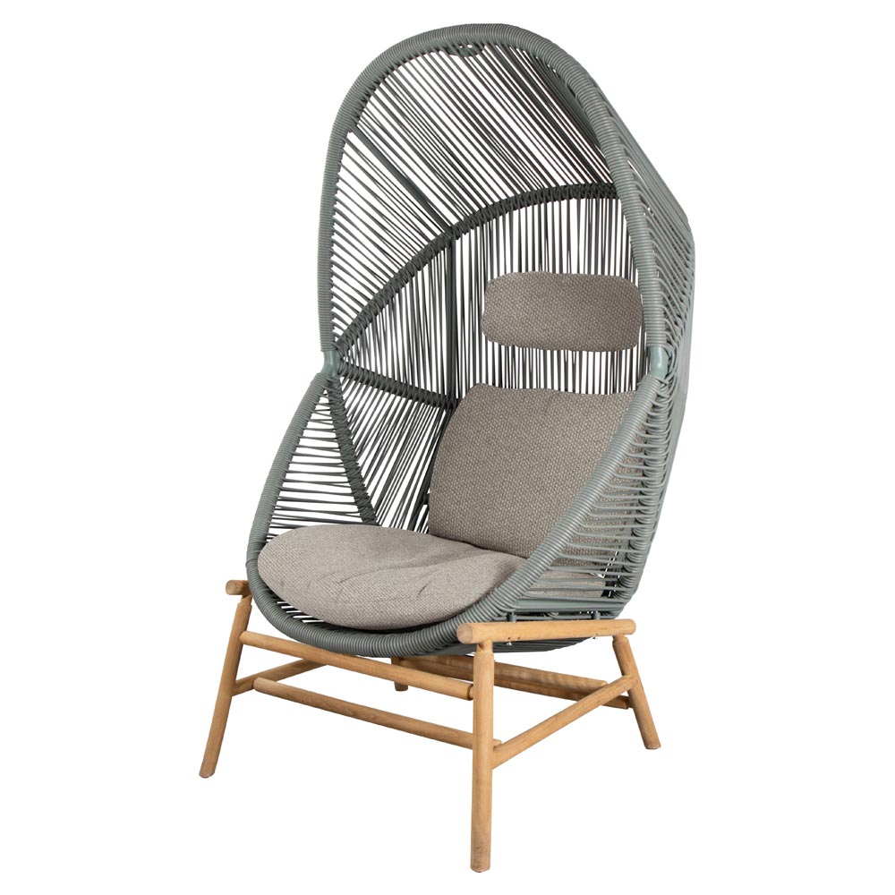 Hive Outdoor Chair - Desert Sand Cushions, Dusty Green Weave Chair, Teak Base