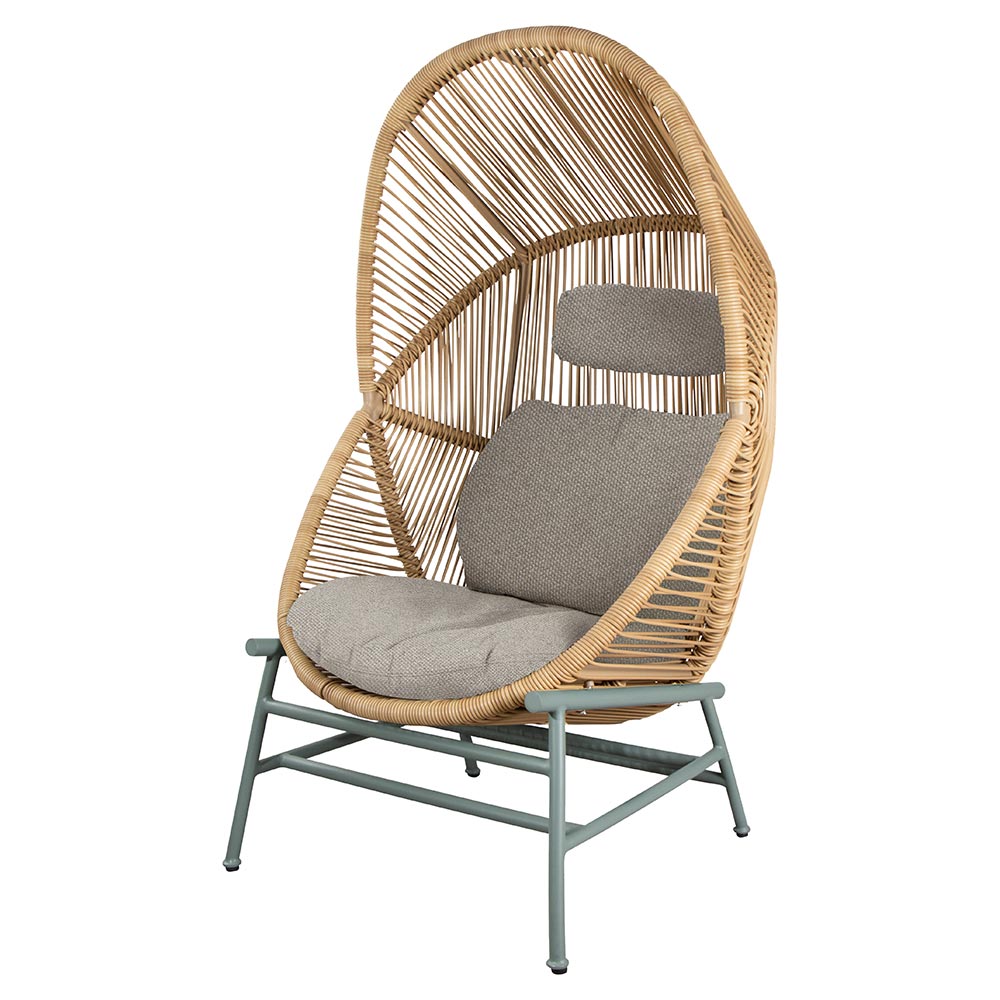 Hive Outdoor Chair - Desert Sand Cushions, Natural Weave Chair, Dusty Green Aluminum Base | Rouse Home
