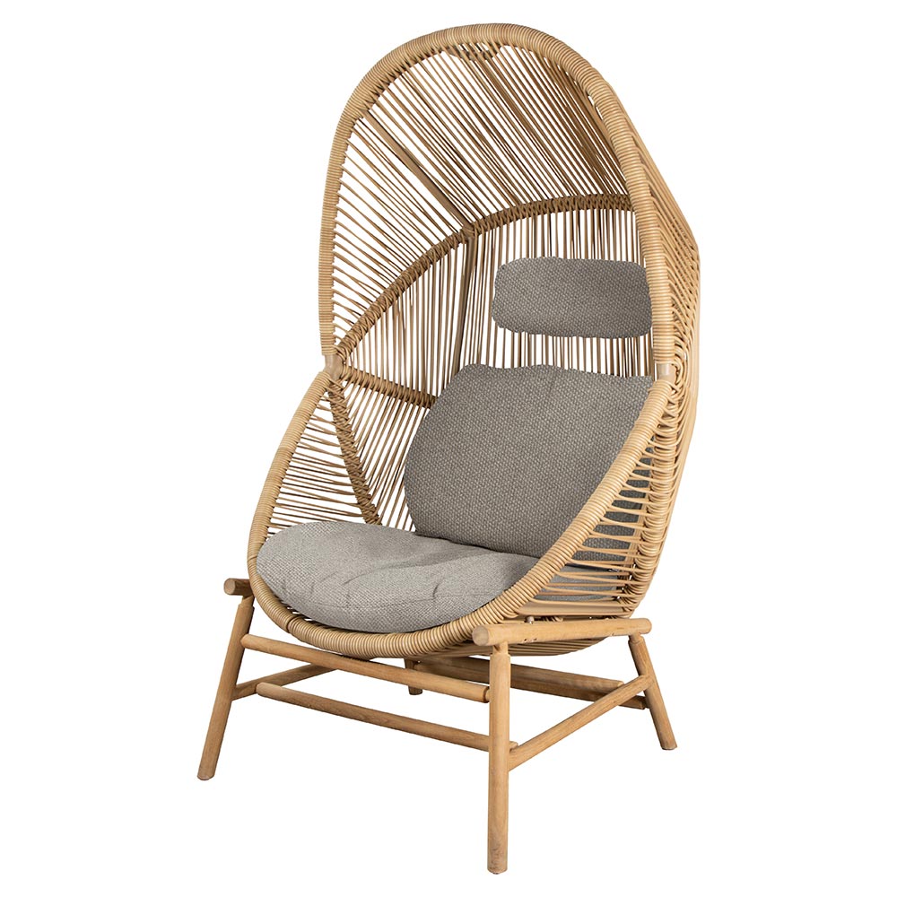 Hive Outdoor Chair Desert Sand Cushions Natural Weave Chair Teak Base 2 | Rouse Home