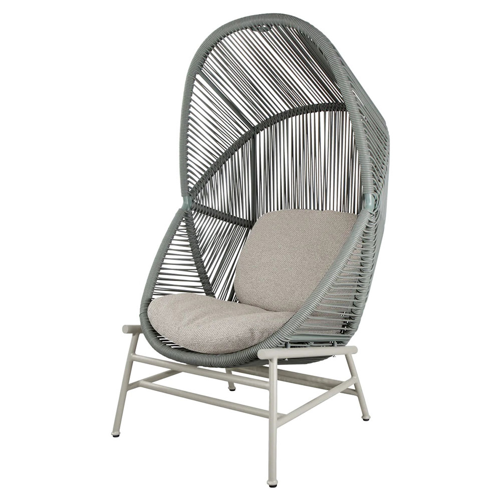 Hive Outdoor Chair - Light Brown Cushions, Dusty Green Weave Chair, Sand Aluminum Base