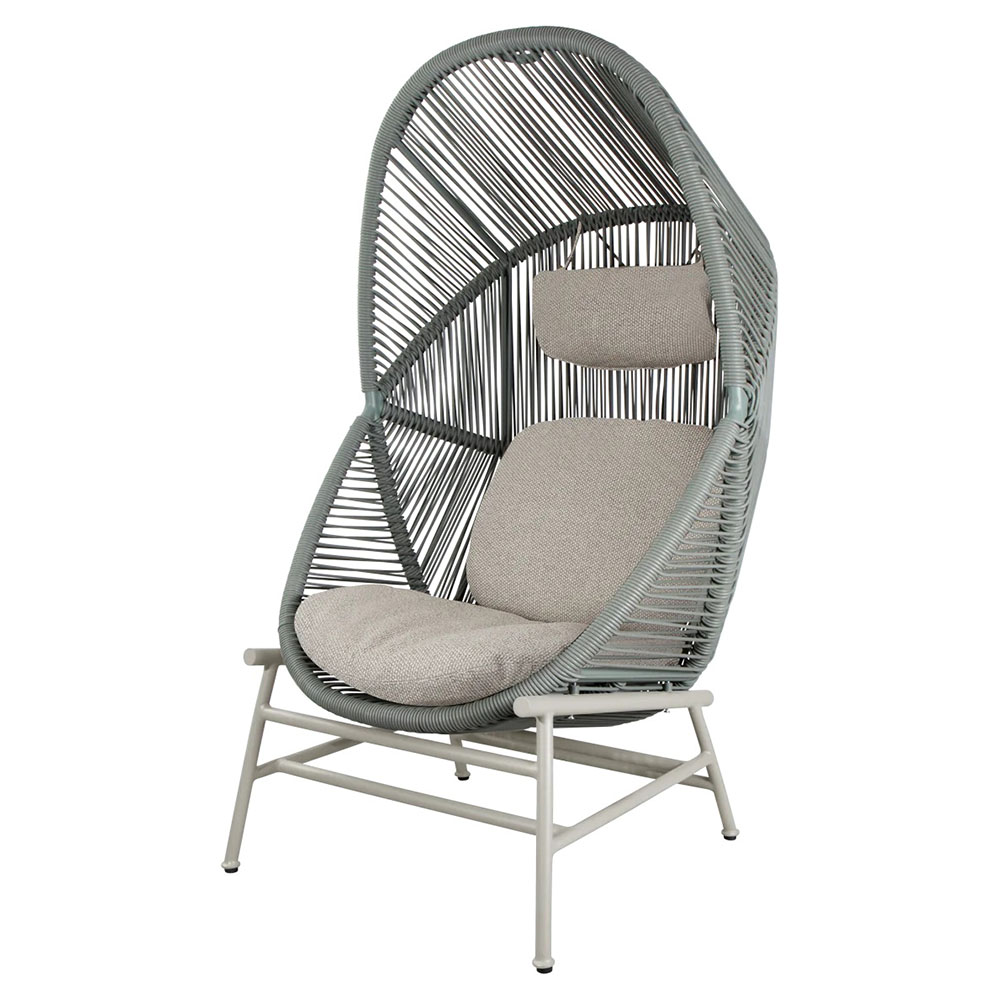 Hive Outdoor Chair - Light Brown Cushions, Dusty Green Weave Chair, Sand Aluminum Base