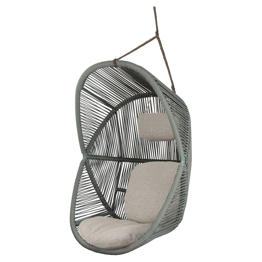 Hive Outdoor Chair - Light Brown Cushions, Dusty Green Weave Chair, Taupe Rope Suspension