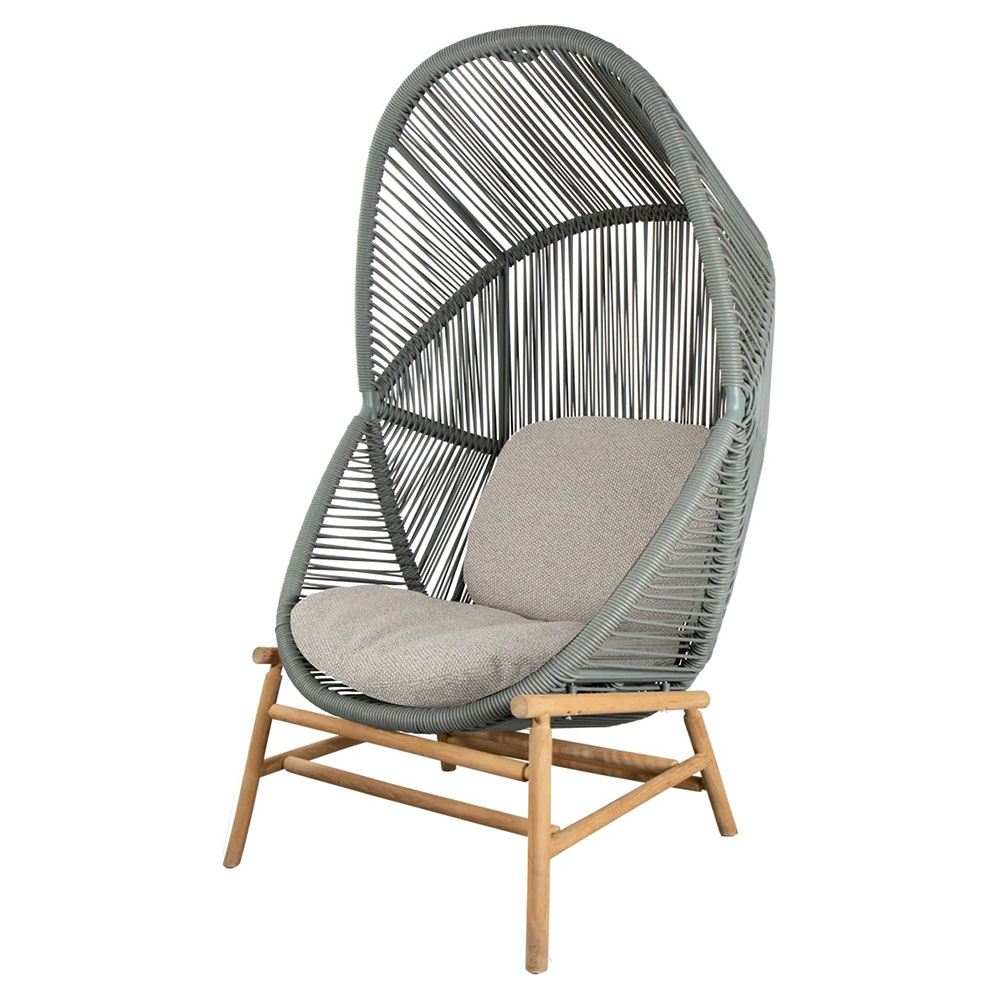 Hive Outdoor Chair - Light Brown Cushions, Dusty Green Weave Chair, Teak Base