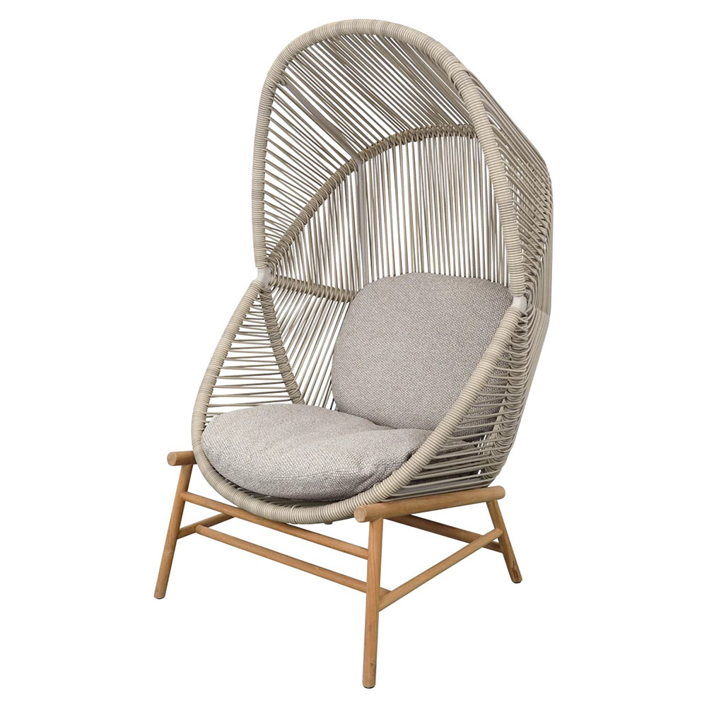 Hive Outdoor Chair - Light Brown Cushions, Sand Weave Chair, Teak Base