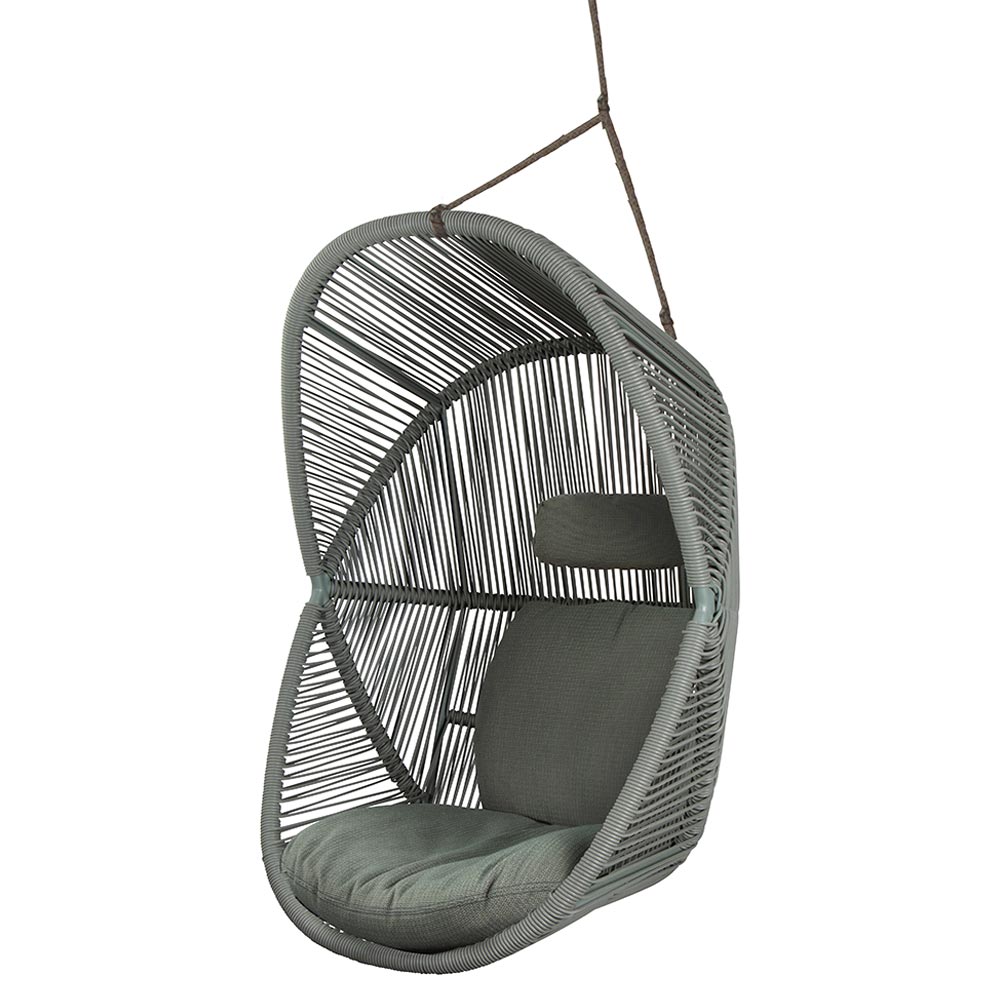 Hive Outdoor Chair - Light Green Cushions, Dusty Green Weave Chair, Taupe Rope Suspension