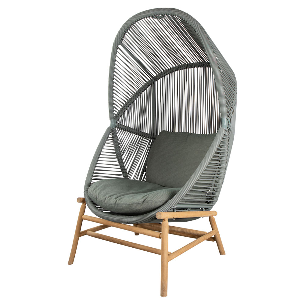 Hive Outdoor Chair - Light Green Cushions, Dusty Green Weave Chair, Teak Base
