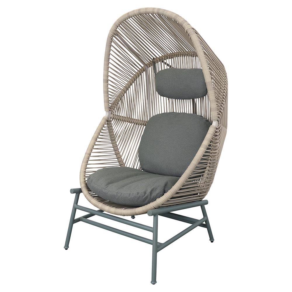 Hive Outdoor Chair - Light Green Cushions, Sand Weave Chair, Dusty Green Aluminum Base