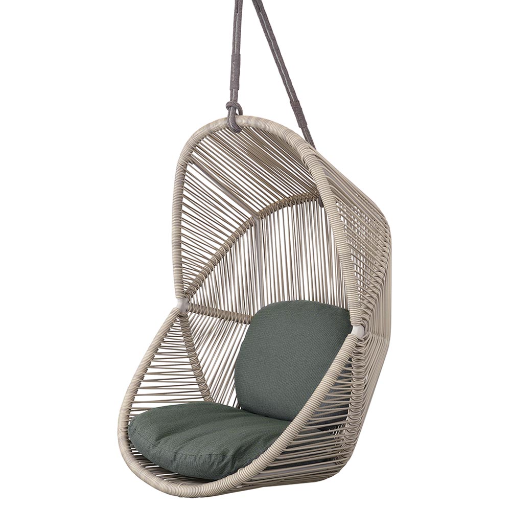 Hive Outdoor Chair - Light Green Cushions, Sand Weave Chair, Taupe Rope Suspension