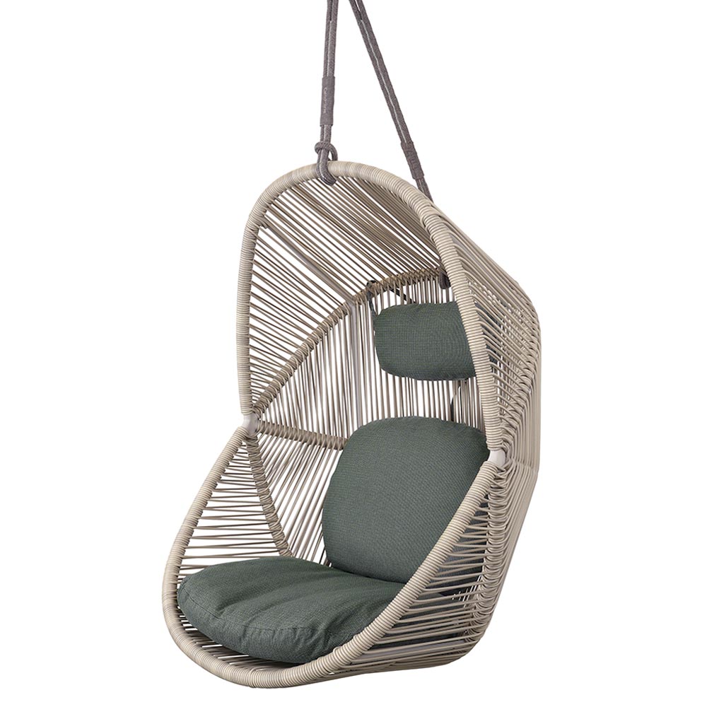 Hive Outdoor Chair - Light Green Cushions, Sand Weave Chair, Taupe Rope Suspension