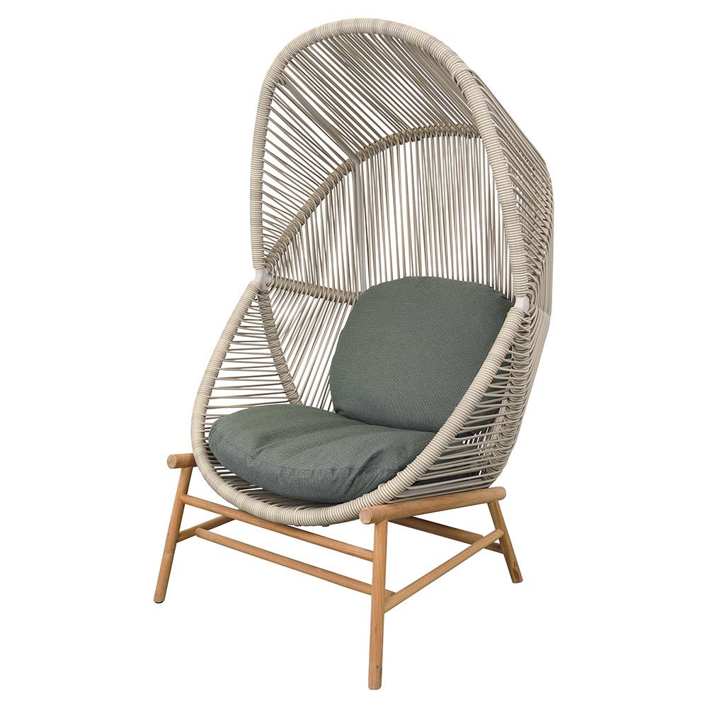 Hive Outdoor Chair - Light Green Cushions, Sand Weave Chair, Teak Base