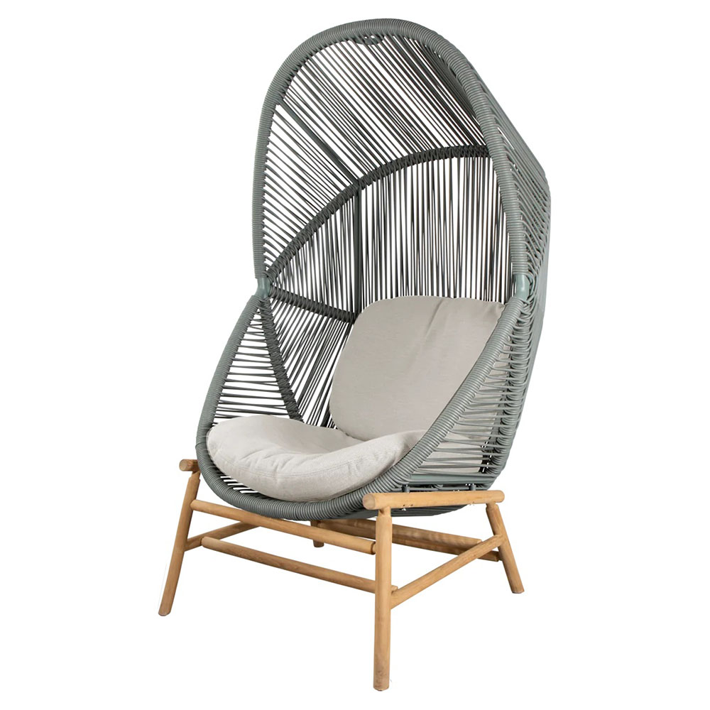 Hive Outdoor Chair - Sand Cushions, Dusty Green Weave Chair, Teak Base