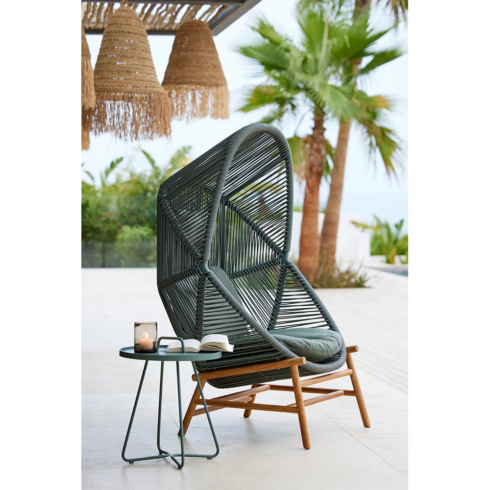 Hive Outdoor Chair - Sand Cushions, Natural Weave Chair, Dusty Green Aluminum Base | Rouse Home