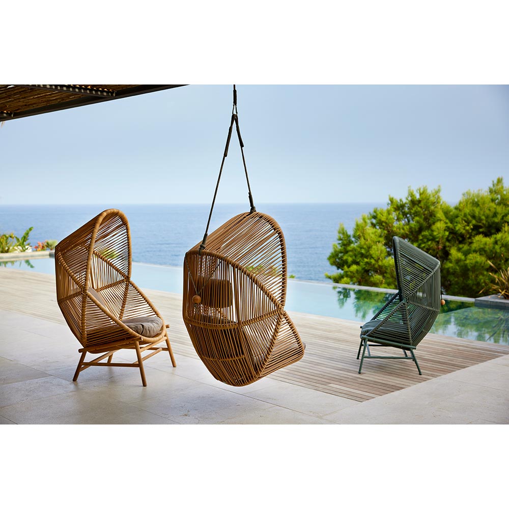 Hive Outdoor Chair - Sand Cushions, Natural Weave Chair, Dusty Green Aluminum Base | Rouse Home