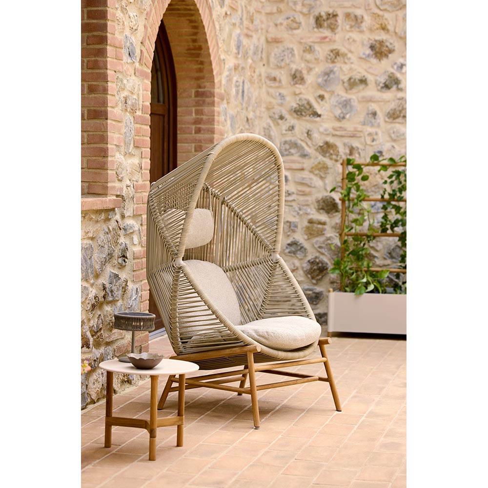 Hive Outdoor Chair - Sand Cushions, Natural Weave Chair, Dusty Green Aluminum Base | Rouse Home