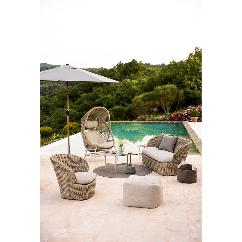 Hive Outdoor Chair - Sand Cushions, Natural Weave Chair, Dusty Green Aluminum Base | Rouse Home