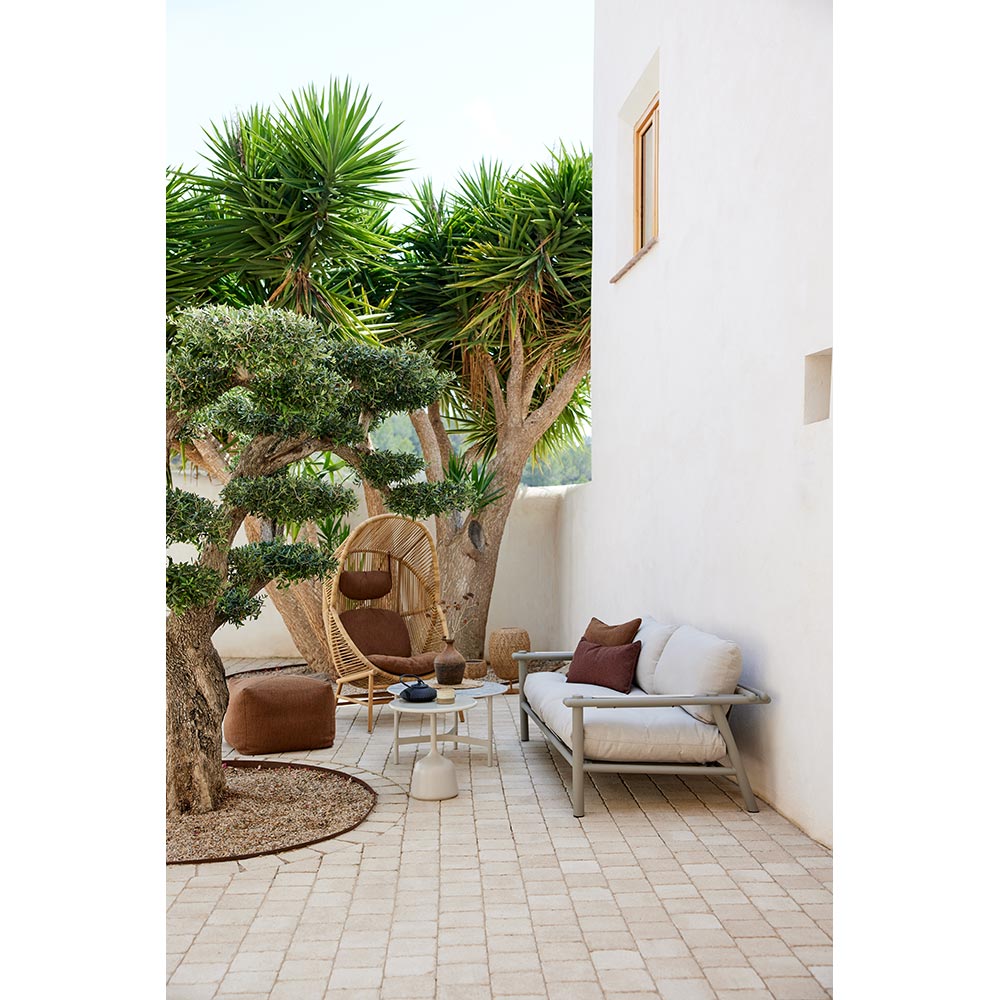 Hive Outdoor Chair - Sand Cushions, Natural Weave Chair, Dusty Green Aluminum Base | Rouse Home