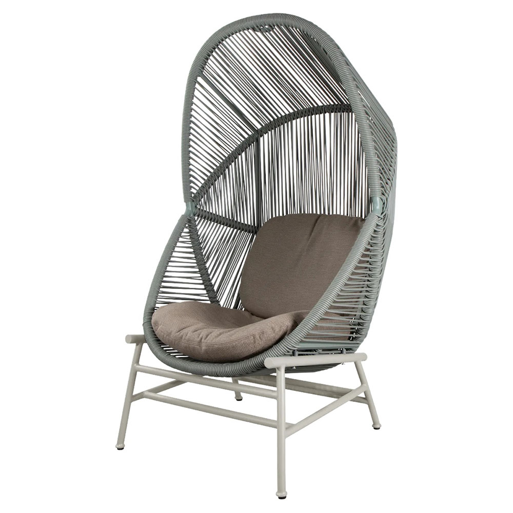 Hive Outdoor Chair - Taupe Cushions, Dusty Green Weave Chair, Sand Aluminum Base