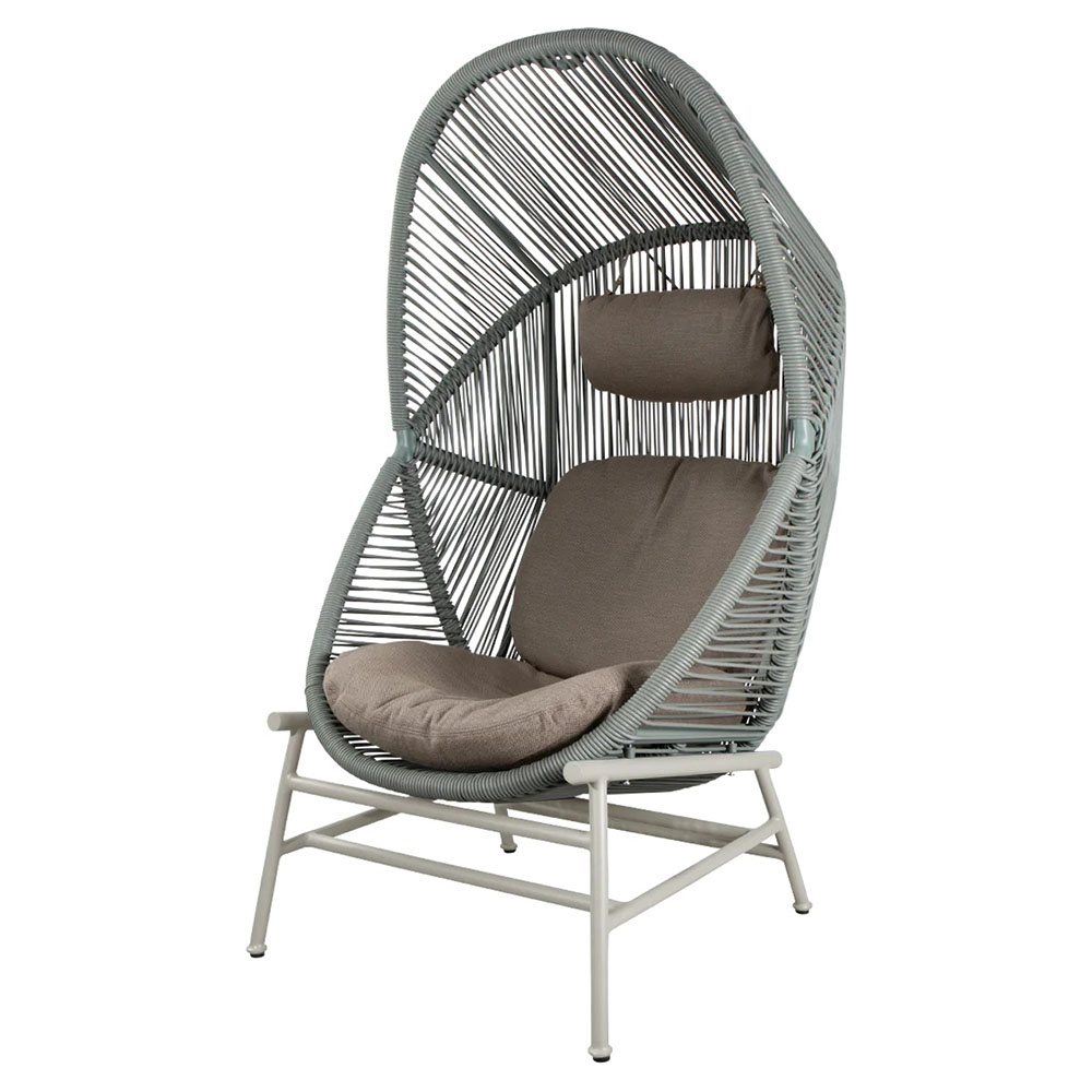 Hive Outdoor Chair - Taupe Cushions, Dusty Green Weave Chair, Sand Aluminum Base