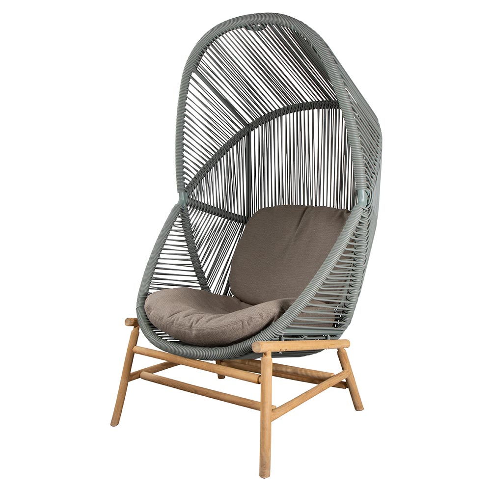 Hive Outdoor Chair - Taupe Cushions, Dusty Green Weave Chair, Teak Base