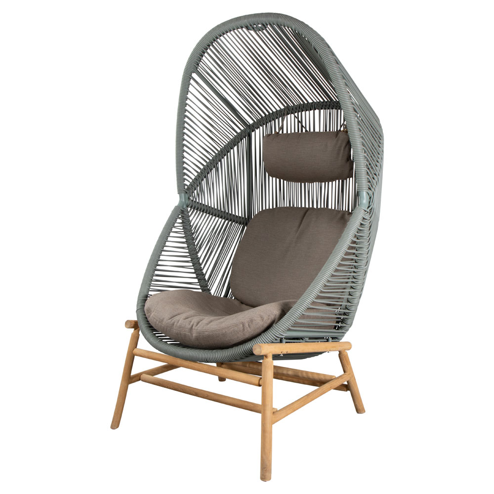 Hive Outdoor Chair - Taupe Cushions, Dusty Green Weave Chair, Teak Base