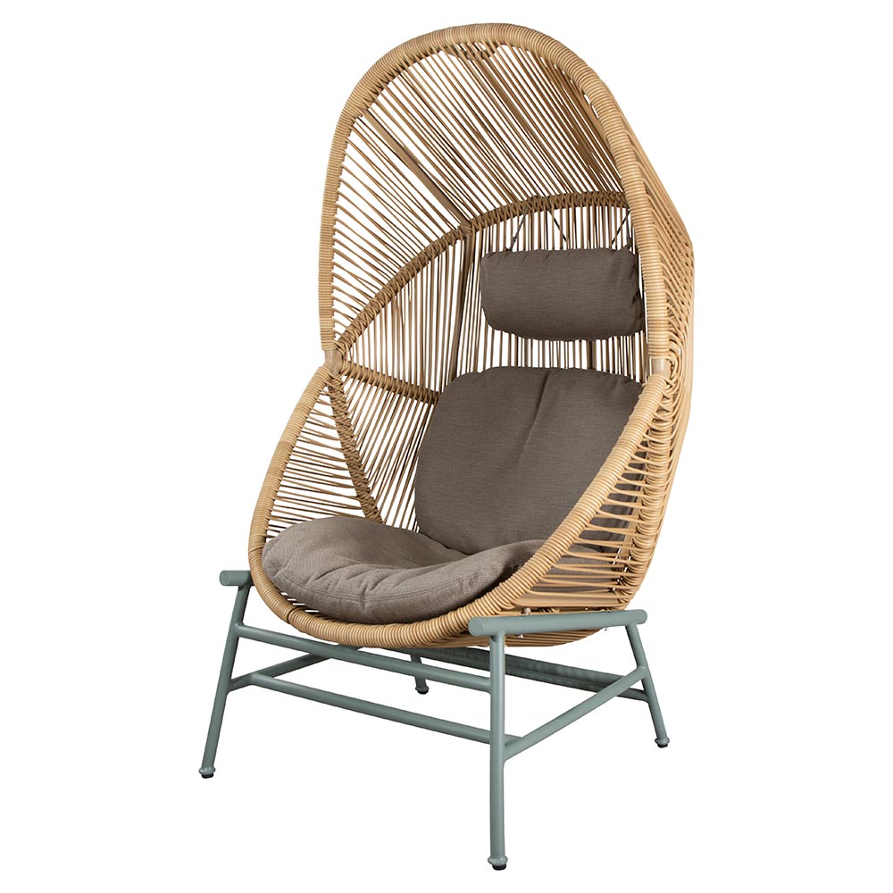 Hive Outdoor Chair - Taupe Cushions, Natural Weave Chair, Dusty Green Aluminum Base | Rouse Home