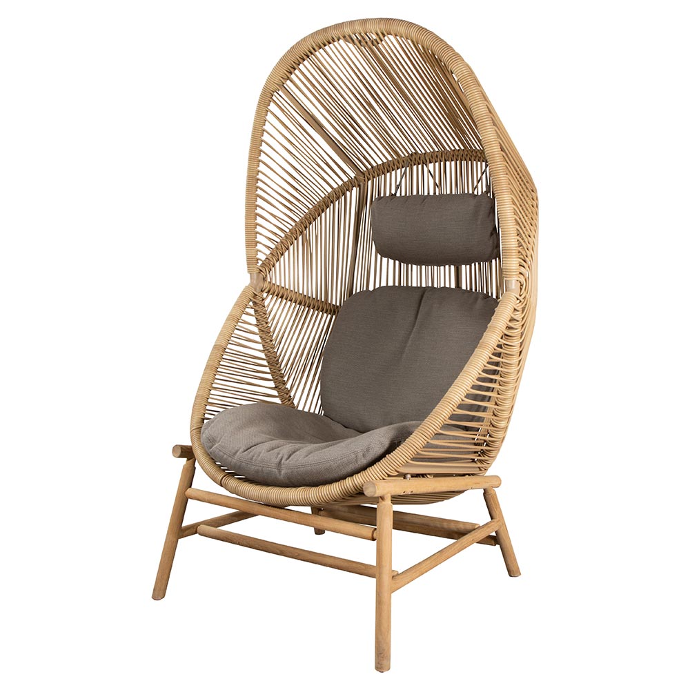 Hive Outdoor Chair Taupe Cushions Natural Weave Chair Teak Base 2 | Rouse Home