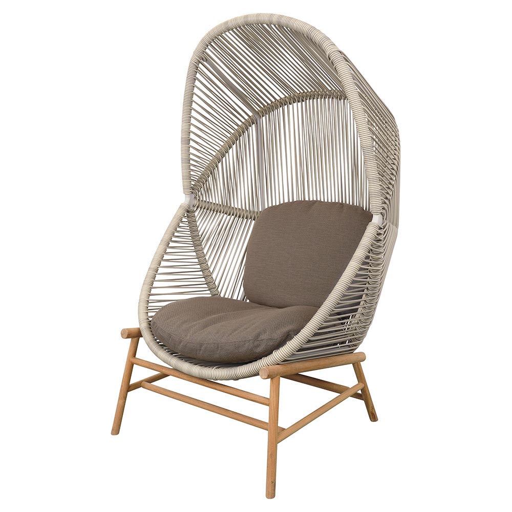 Hive Outdoor Chair - Taupe Cushions, Sand Weave Chair, Teak Base